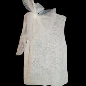 EASEL Women's‎ Sleeveless Knit Sweater Tulle Shoulder Bow sz Small NEW Coquette